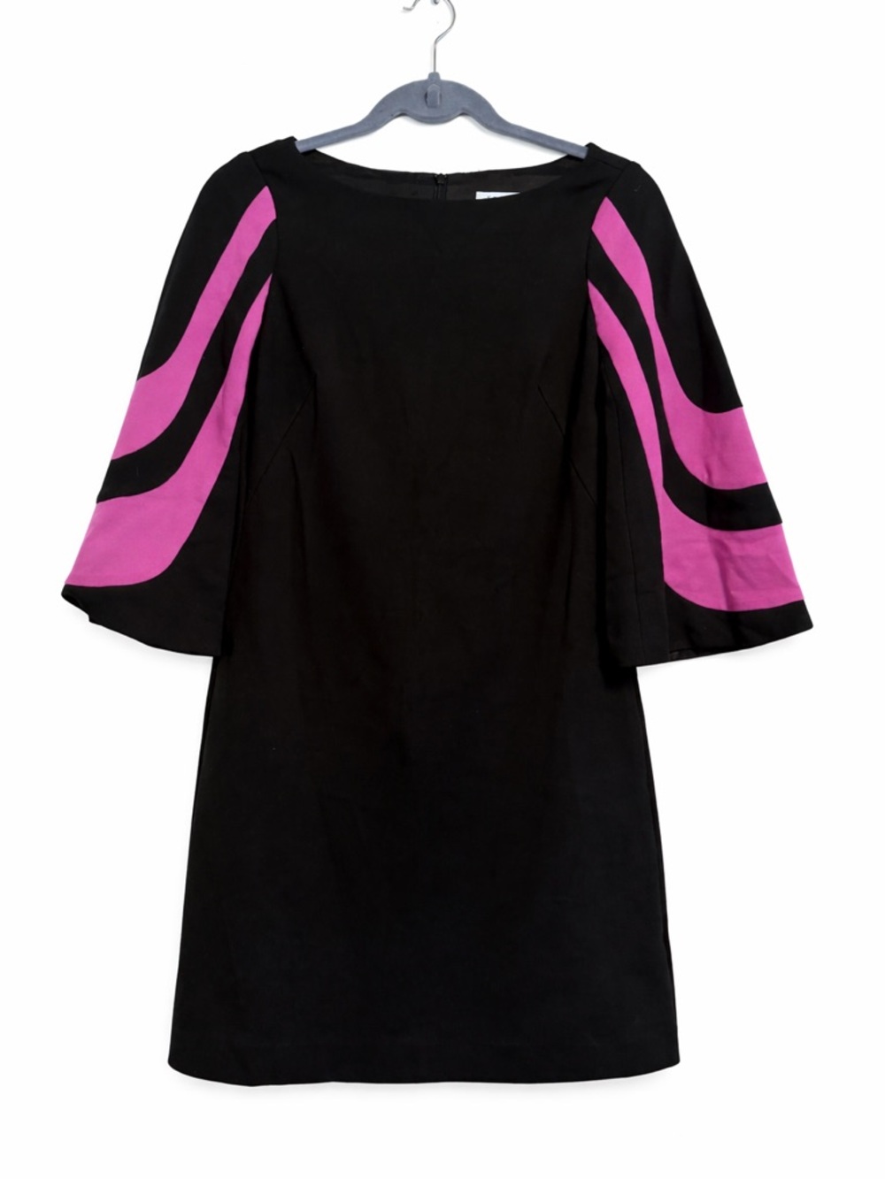 Trina Turk Black Dress with Pink Wave Bell Sleeves